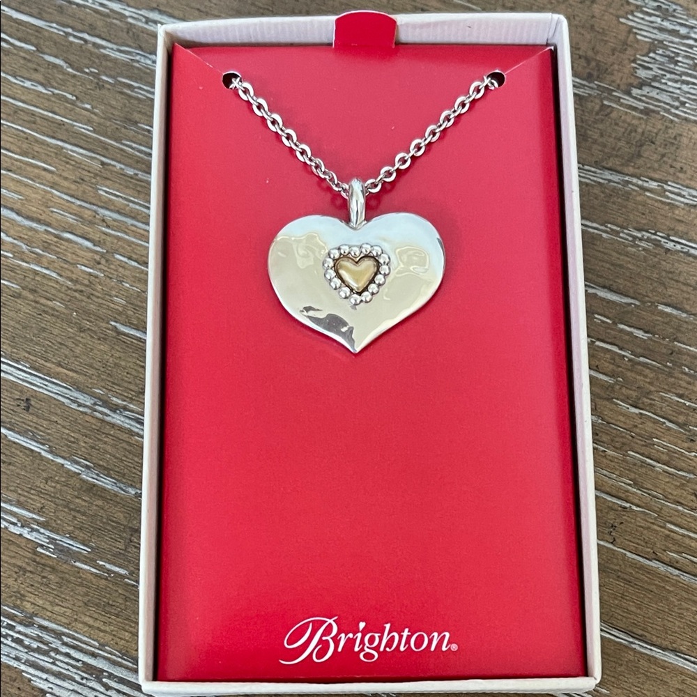 Brighton 💛”Love Beyond Words” Silver Heart Pendant Necklace Gold Accent NWT!